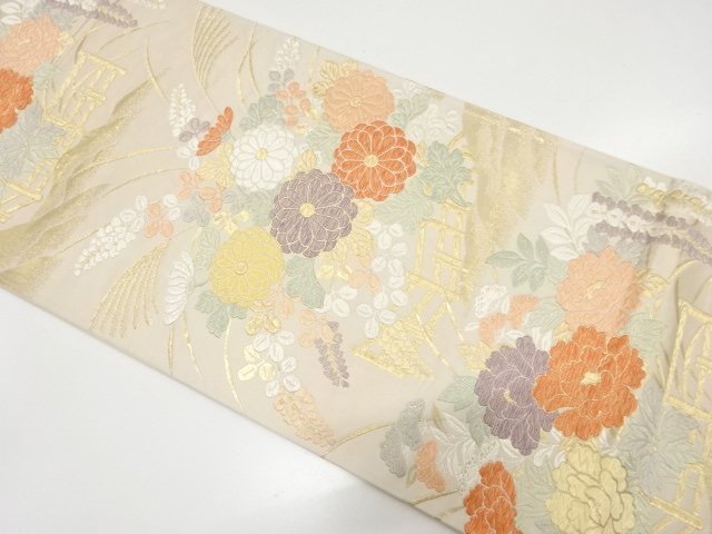 JAPANESE FUKURO OBI / WOVEN AUTUMN FLOWERS